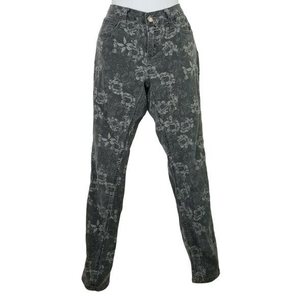 Earl Jeans Womens Size 4p Petite Gray Floral Denim Pants - Picture 1 of 10
